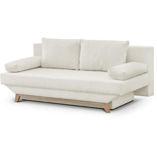 Bäddsoffa 3 platser TEIJO - Beige bouclette-tyg - Förvaringsutrymme - L187 x P91 x H82 cm