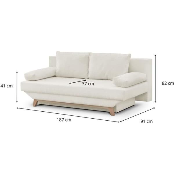 Bäddsoffa 3 platser TEIJO - Beige bouclette-tyg - Förvaringsutrymme - L187 x P91 x H82 cm