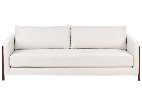 Sovesofa Off-White Polyester Stoff Polstring Birketre Mørkebrune Ben med Sovefunksjon Stue Soverom