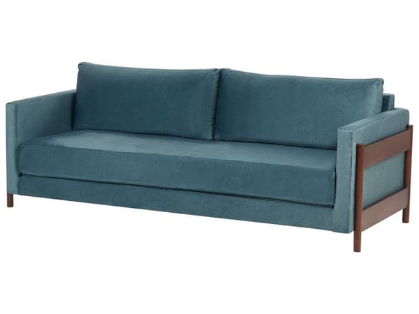 Sovesofa Grønn Polyester Stoff Polstring Birketre Mørkebrune Ben med Sovefunksjon Stue Soverom