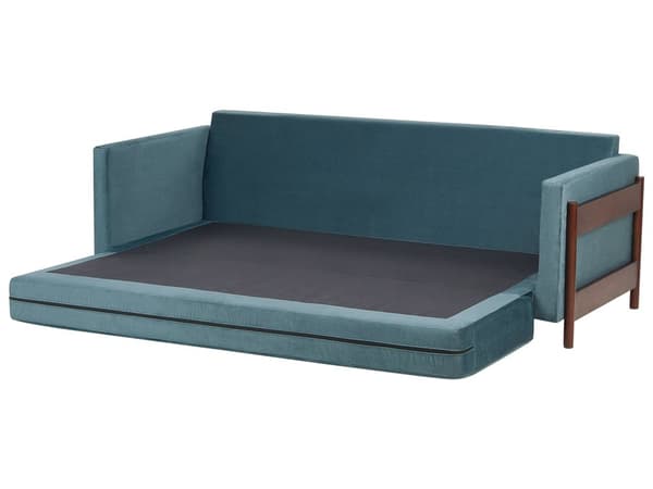 Sovesofa Grønn Polyester Stoff Polstring Birketre Mørkebrune Ben med Sovefunksjon Stue Soverom