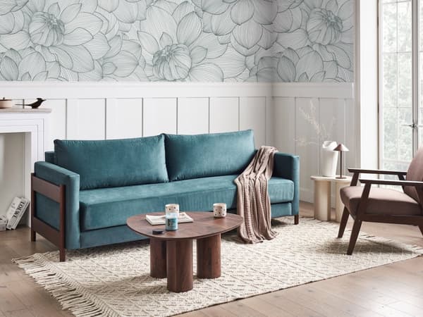 Sovesofa Grønn Polyester Stoff Polstring Birketre Mørkebrune Ben med Sovefunksjon Stue Soverom