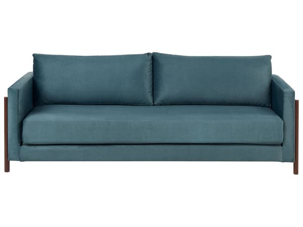 Sovesofa Grønn Polyester Stoff Polstring Birketre Mørkebrune Ben med Sovefunksjon Stue Soverom