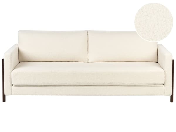 Sovesofa Hvid Boucle 3 Personers Smart Sofaseng med Udtræk Kompakt Sofa Sove Udtræksseng Komfort Sovebriks til Teenager