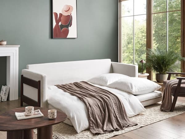 Sovesofa Off White Polyester 3 Personers Smart Sofaseng med Udtræk Kompakt Sofa Sove Udtræksseng Komfort Sovebriks til Teenager