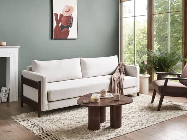 Sovesofa Off White Polyester 3 Personers Smart Sofaseng med Udtræk Kompakt Sofa Sove Udtræksseng Komfort Sovebriks til Teenager