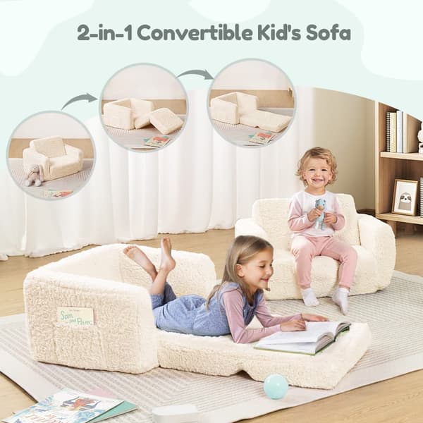 Lasten sohva, kokoontaitettava 2-in-1 lasten sohva, taaperotuoli, avonainen vauvan sohva pojille ja tytöille, beige 112 x 44 x 29 cm