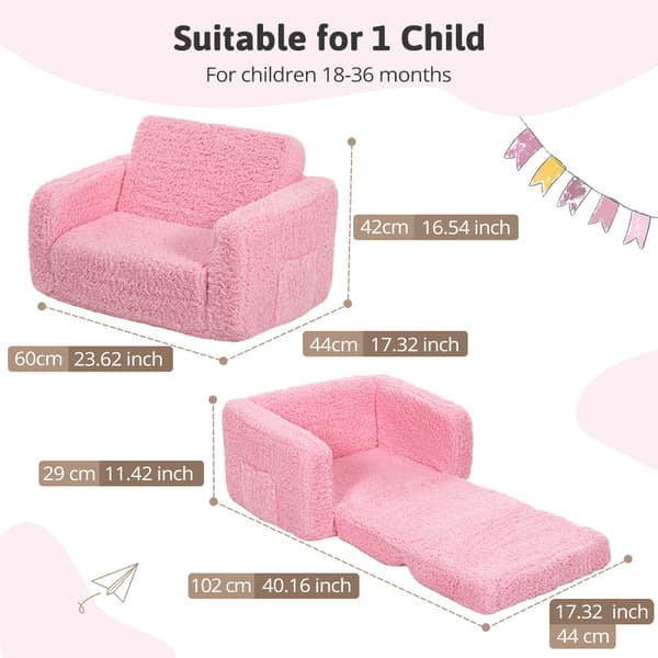 Børnesofa, foldbar 2-i-1 børnesofa, tumlestol, babysofa til drenge og piger, pink 112 x 44 x 29 cm