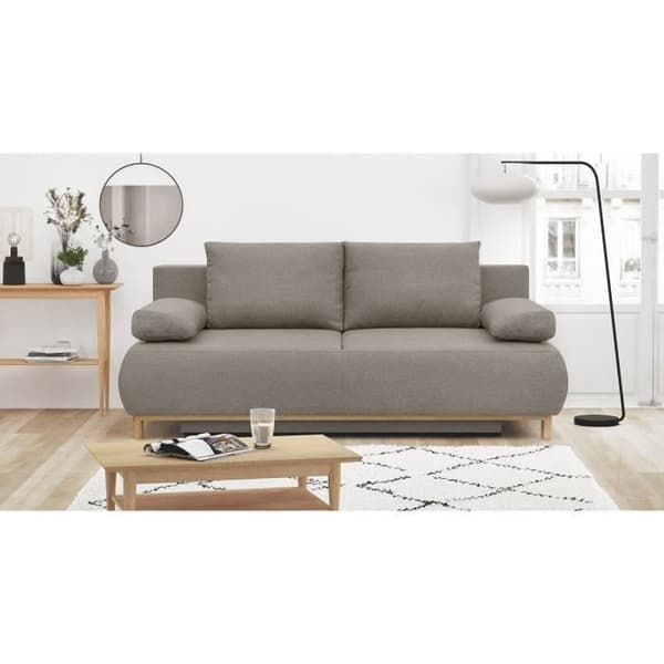 Bäddsoffa 3 platser MIKA - Beigetyg - Förvaringslåda - L 192 x H 84 x P 93 cm