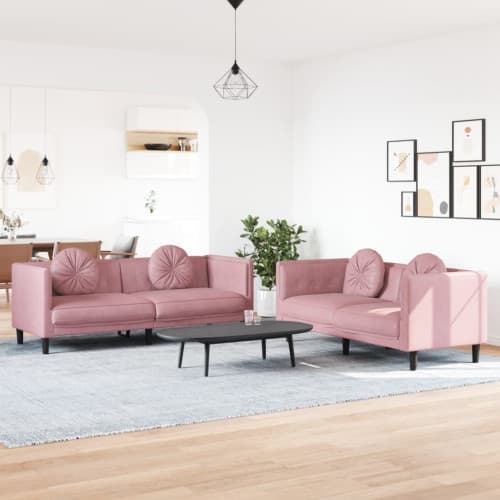 Soffgrupp med kuddar 2 delar rosa sammet
