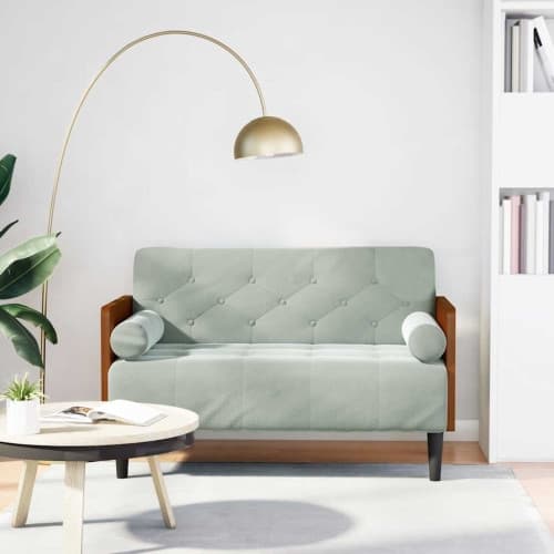 Loveseat soffa med bolsterdynor ljusgrå 110 cm sammet