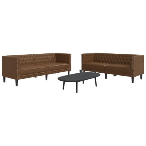 Soffgrupp chesterfield 2 delar brun konstmocka