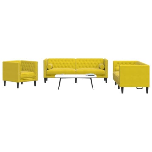 Soffgrupp chesterfield 3 delar bolsterkuddar gul sammet