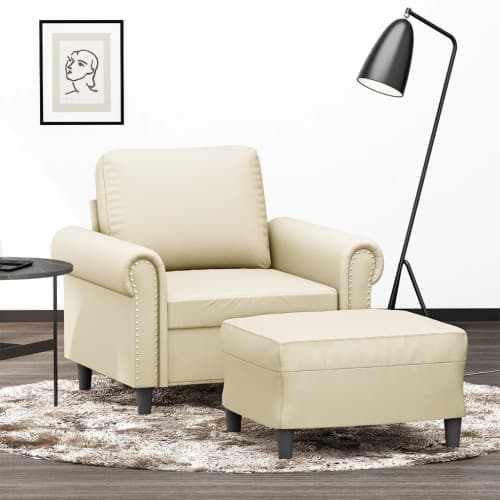 Fåtölj med fotpall gräddvit 60 cm konstläder