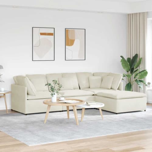Modulsoffa med fotpall och dynor sammetskräm
