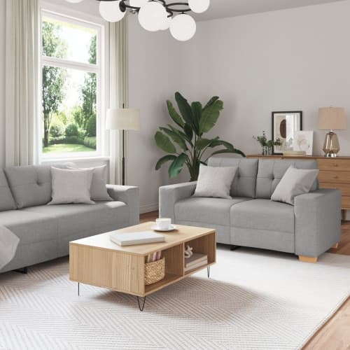 Soffa 3+2+1 med dynor i molngrått tyg