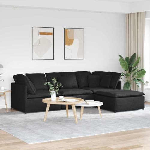 Modulsoffa med fotpall och dynor svart