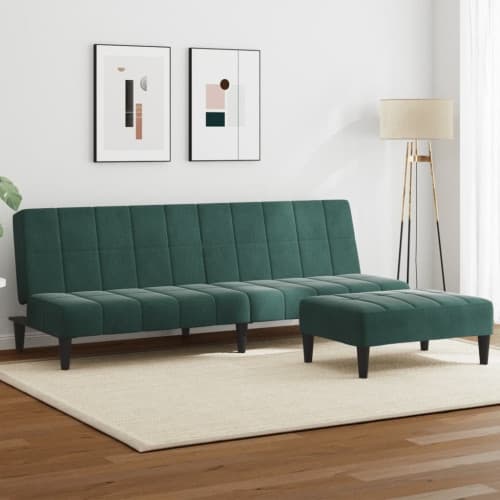 Bäddsoffa 2-sits med fotpall mörkgrön sammet