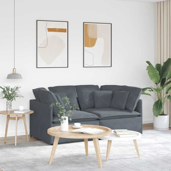Modulsoffa med dynor sammet mörkgrå