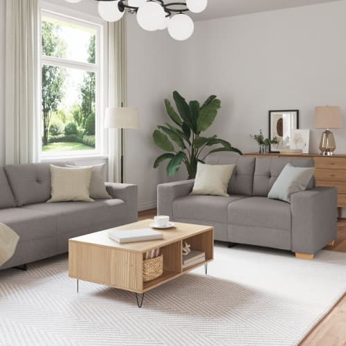 3-delars soffa med kuddar i taupe tyg