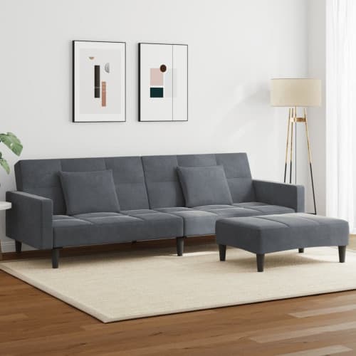 Bäddsoffa 2-sits med fotpall mörkgrå sammet