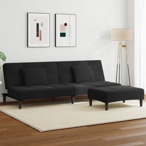 Bäddsoffa 2-sits med fotpall svart sammet