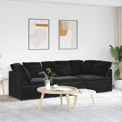 Modulsoffa med kuddar sammet svart