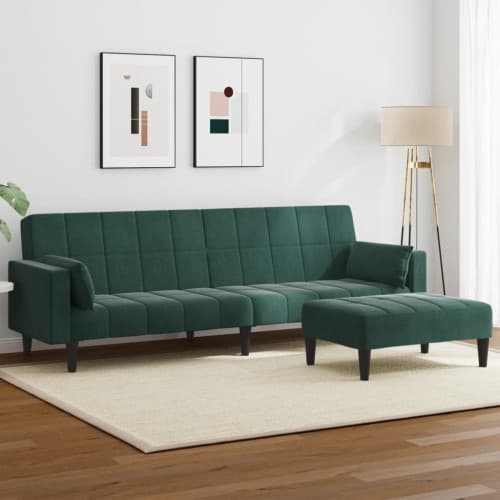 Bäddsoffa 2-sits med fotpall mörkgrön sammet