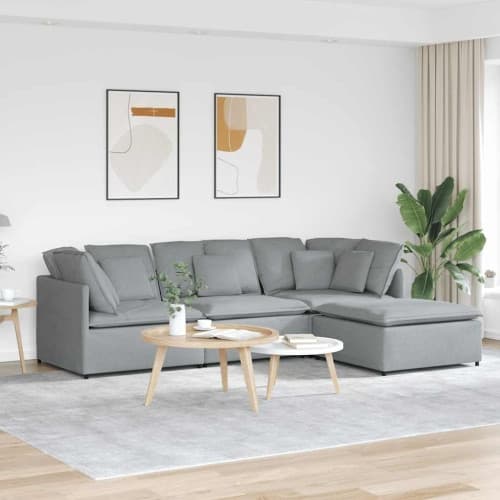 Modulsoffa med fotpall och dynor i tyg ljusgrå