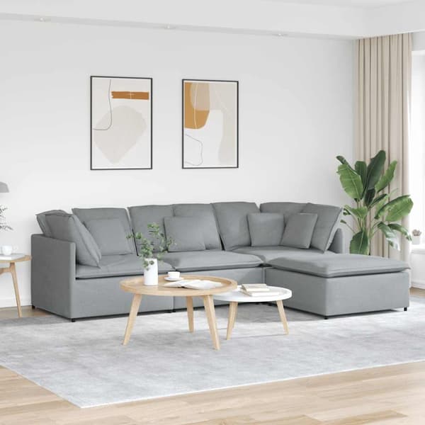 Modulsoffa med fotpall och dynor i tyg ljusgrå