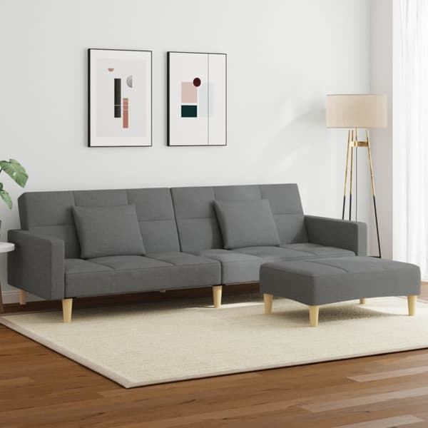 Bäddsoffa 2-sits med fotpall mörkgrå tyg