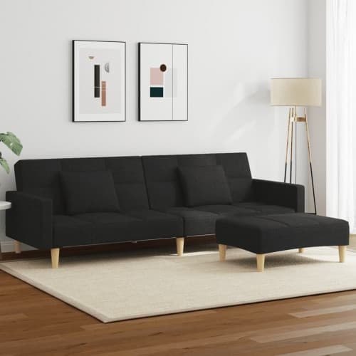 Bäddsoffa 2-sits med fotpall svart tyg