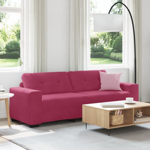 3-sits soffa i vinröd sammet, 180 cm