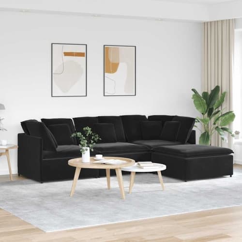 Modulsoffa med fotpall och dynor sammet svart