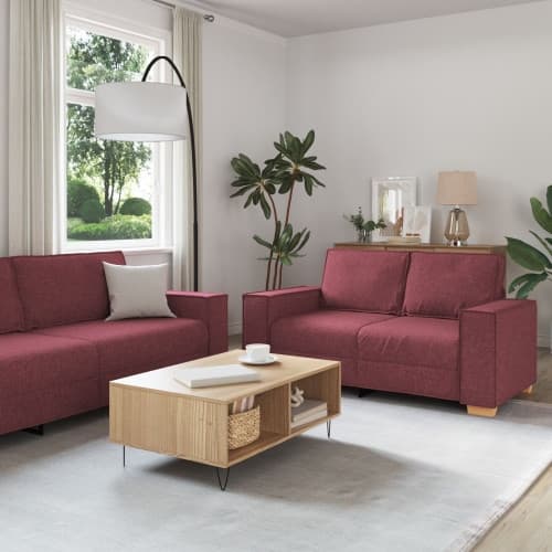 3-delars soffa set med kuddar vinröd tyg