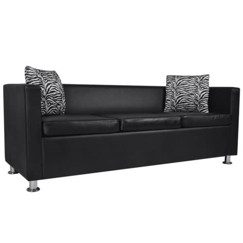 Soffa 3-sits konstläder svart