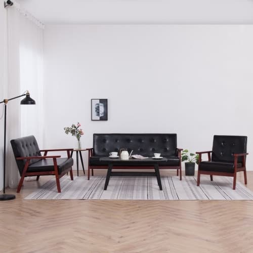 Soffgrupp 3 delar svart konstläder