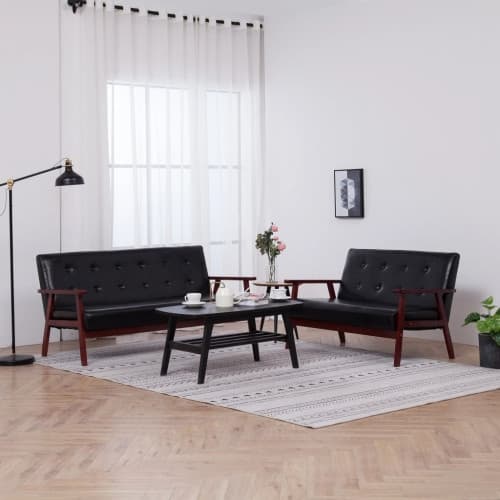 Soffgrupp 2 delar svart konstläder