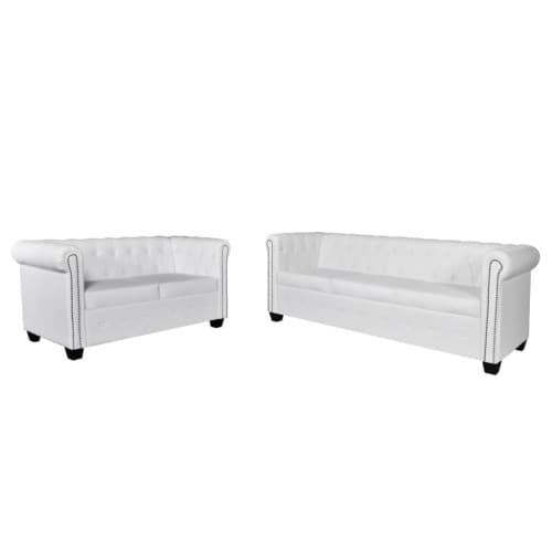Chesterfield 2-sits och 3-sits konstläder vit