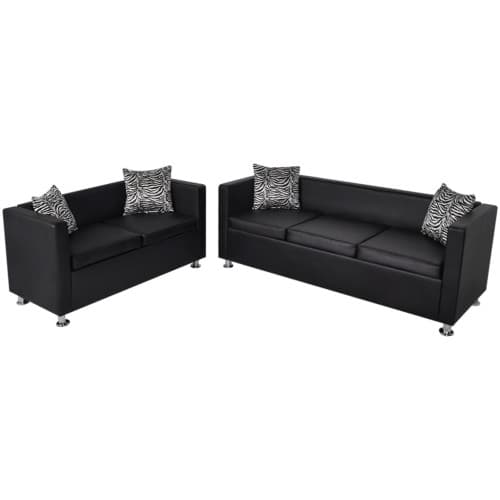Soffgrupp konstläder med 3-sits och 2-sits svart