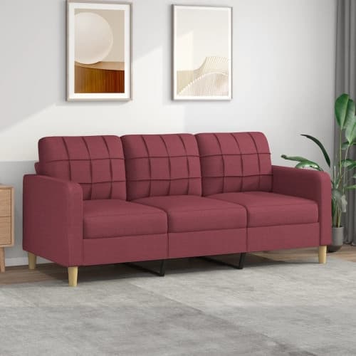 3-sitssoffa vinröd 180 cm tyg