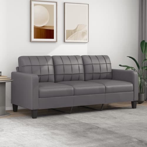 3-sitssoffa grå 180 cm konstläder
