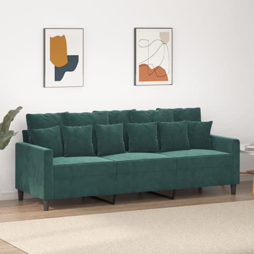 3-sitssoffa mörkgrön 180 cm sammet