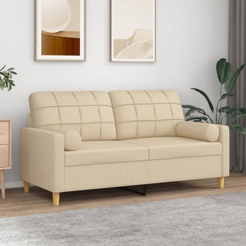 2-sits soffa med prydnadskuddar gräddvit 140 cm tyg