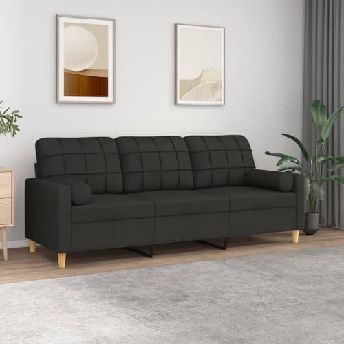 3-sitssoffa med prydnadskuddar svart 180 cm tyg