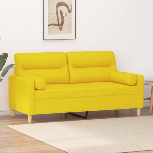2-sits soffa med prydnadskuddar ljusgul 140 cm tyg