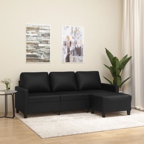 3-sitssoffa med fotpall Svart 180 cm Konstläder