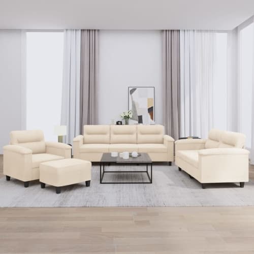 Soffgrupp med kuddar 4 delar beige mikrofibertyg