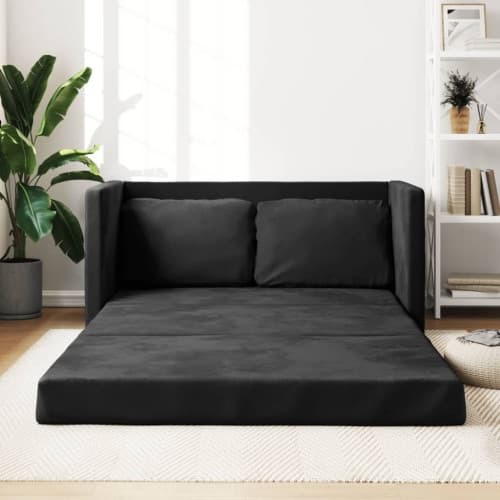 Golvbäddsoffa 2-i-1 svart 122x204x55 cm sammet