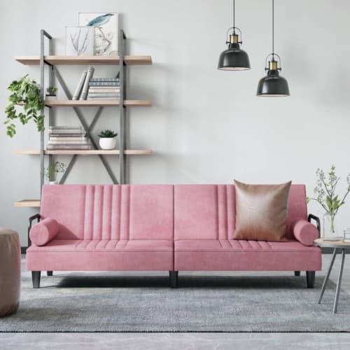 Bäddsoffa med armstöd rosa sammet